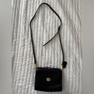 Coach Kip Turnlock Black Leather Crossbody Shoulder Bag